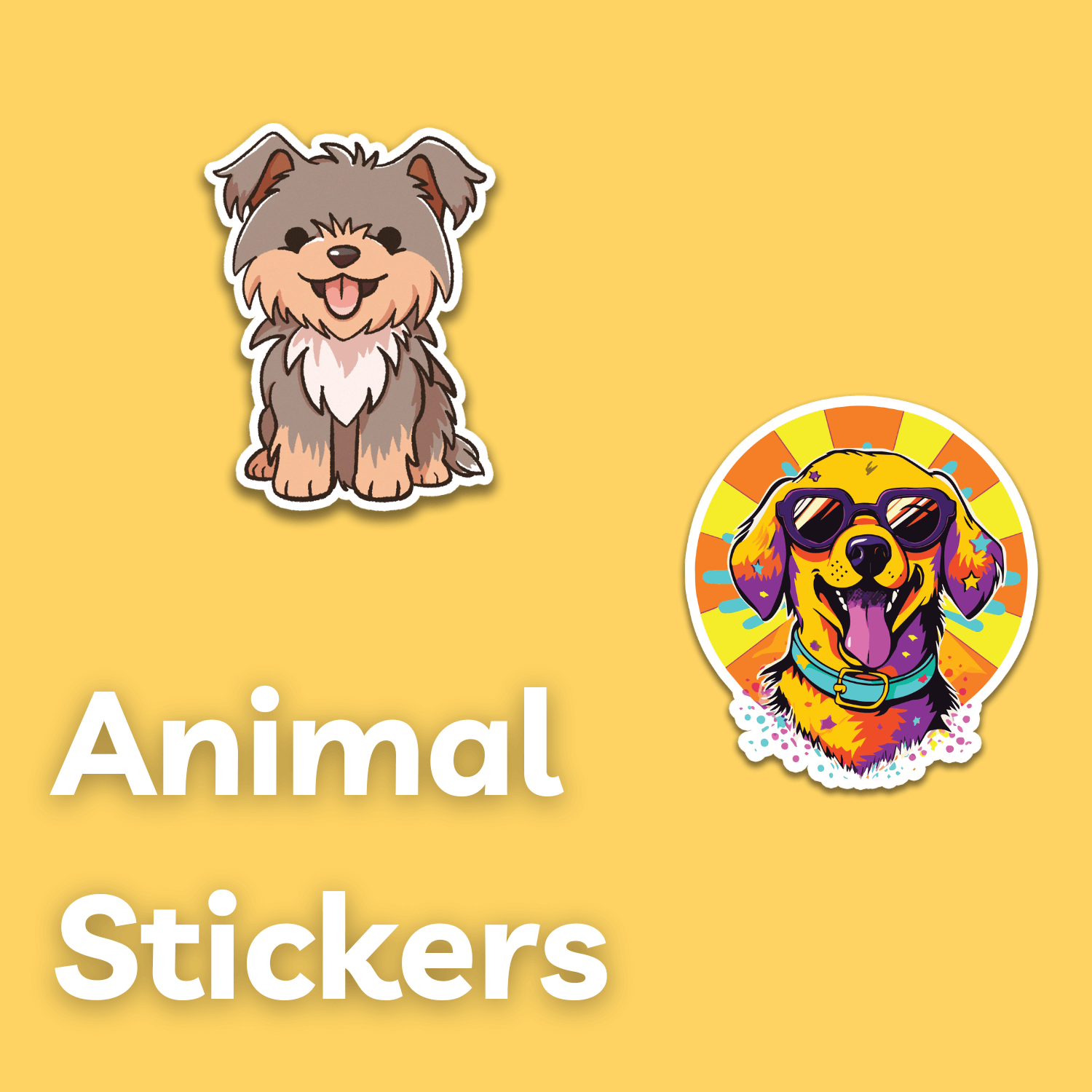 Animal Stickers Collection Image on Yellow Background with Stickers