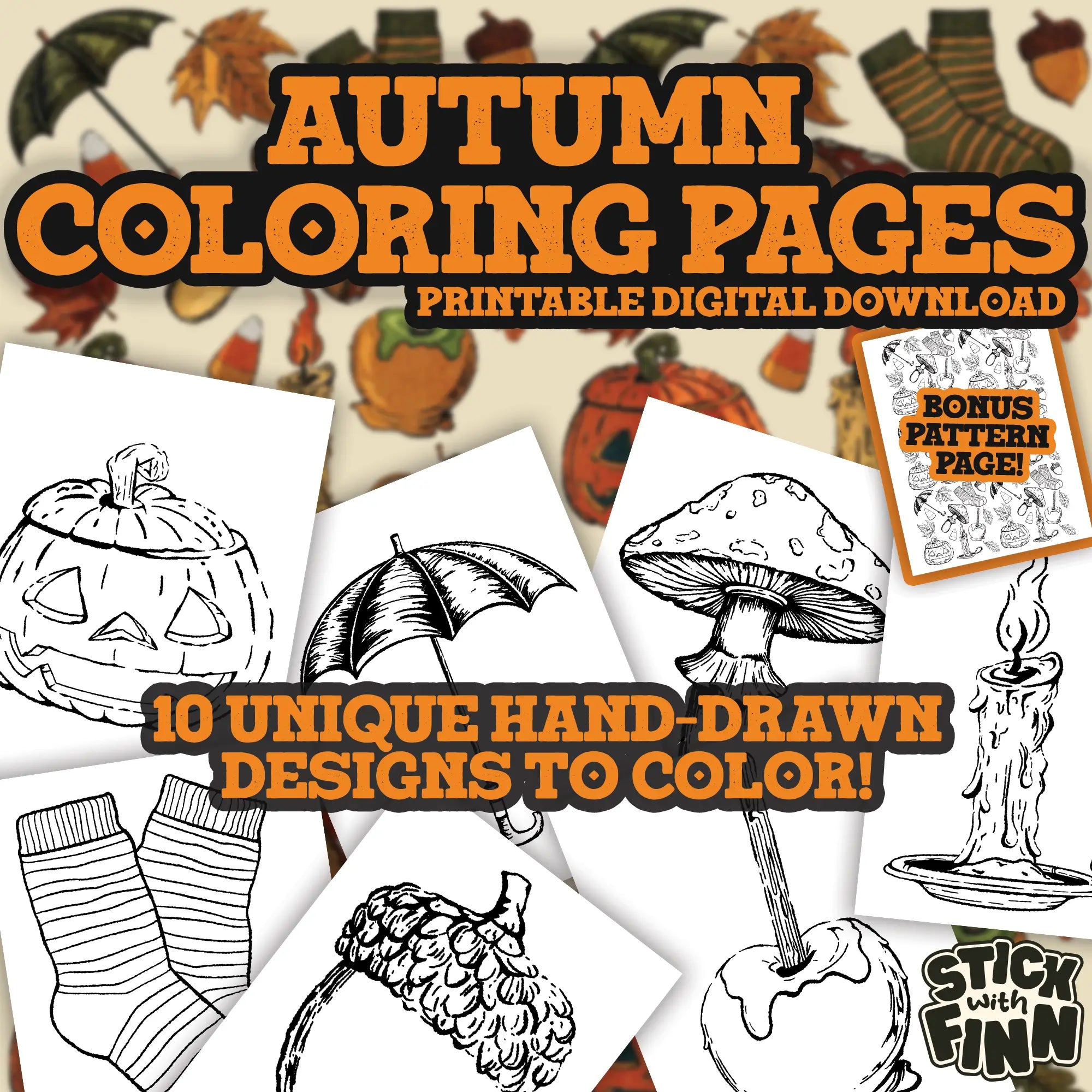 Fall Themed Coloring Pages (10 Pages)