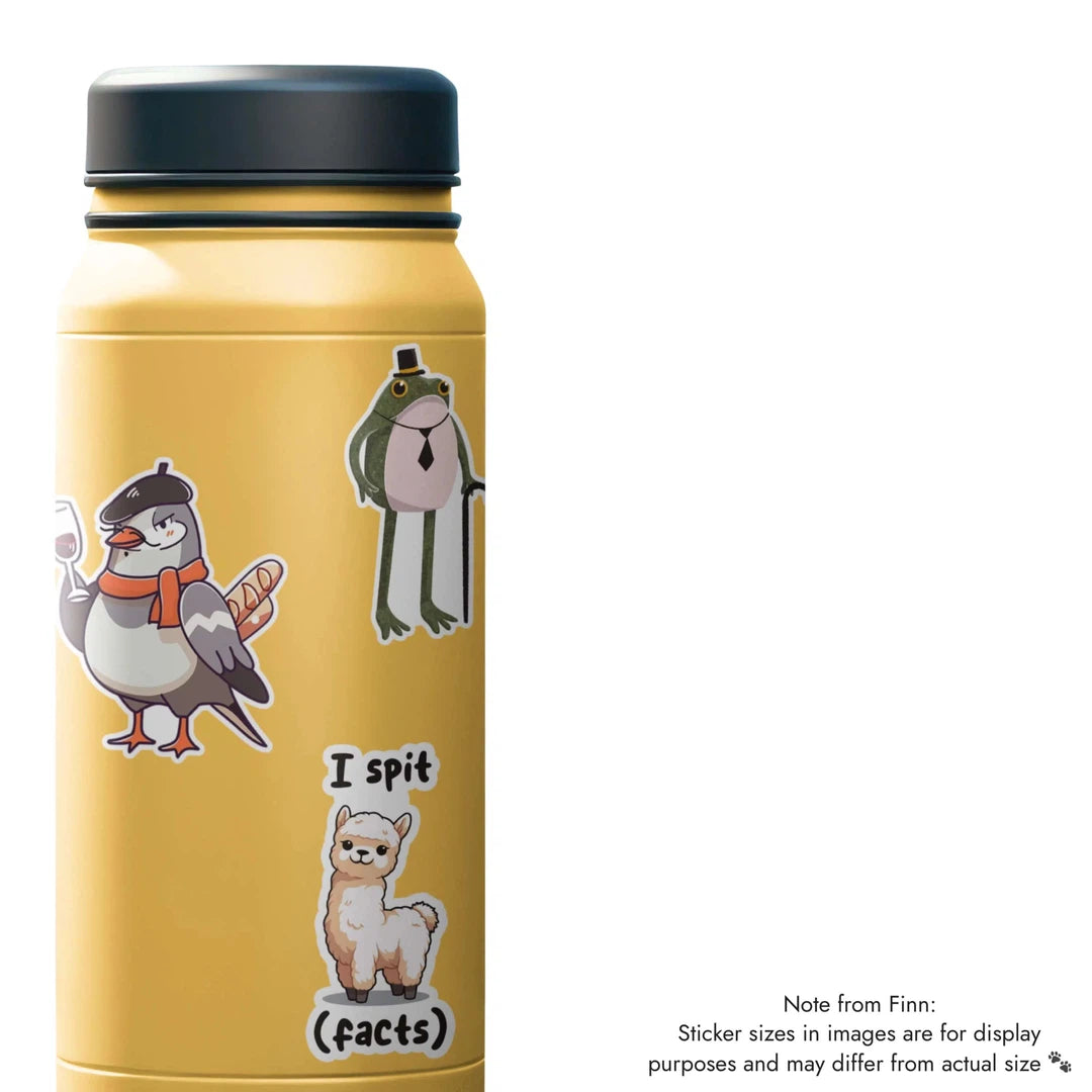 Llama, French Pigeon, Fancy Frog Sticker Water Bottle Mockup Sticker