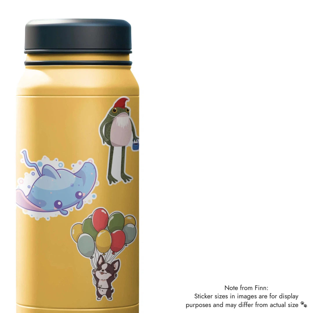 Gnome Frog, Manta Ray, Boston Terrier Sticker Water Bottle Mockup