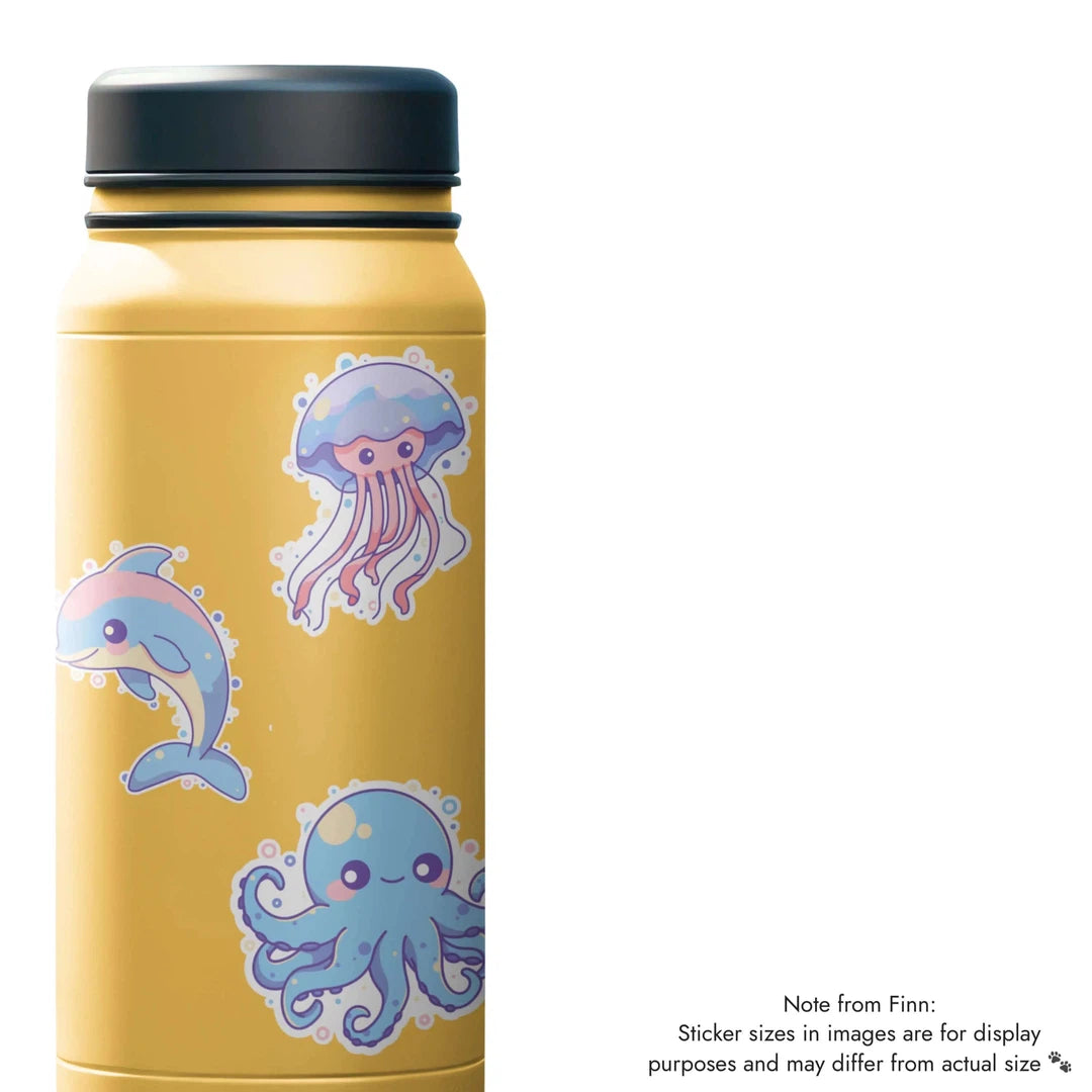 Dolphin, Jellyfish, Octopus Sticker Water Bottle Mockup