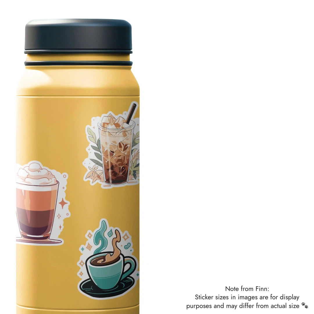 Espresso, Iced Latte, Mocha Sticker Water Bottle Mockup