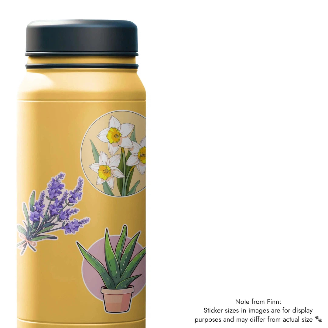 Lavender, Daffodil Bunch, Aloe Plant Sticker Water Bottle Mockup