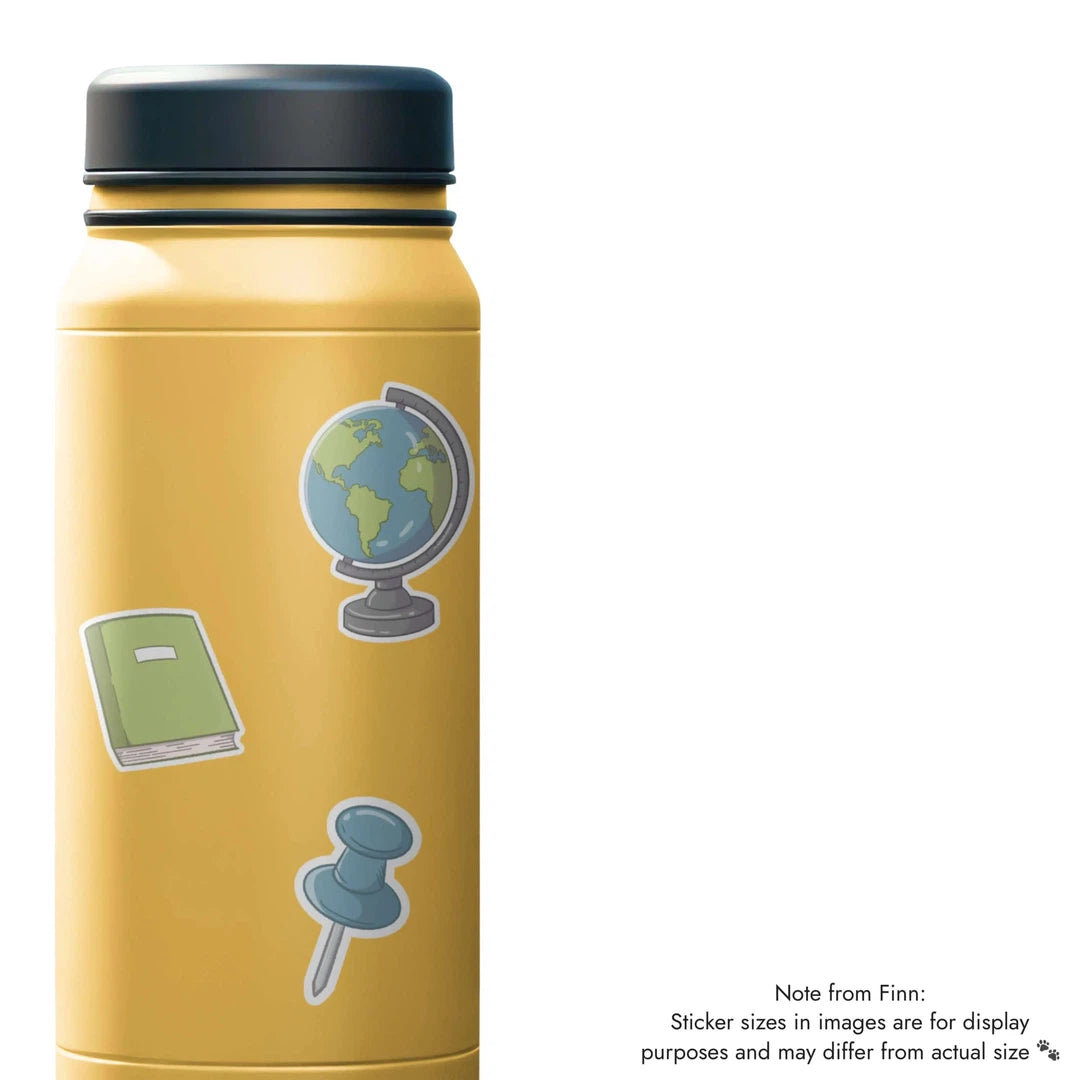 Globe, Textbook, Pushpin Sticker Water Bottle Mockup