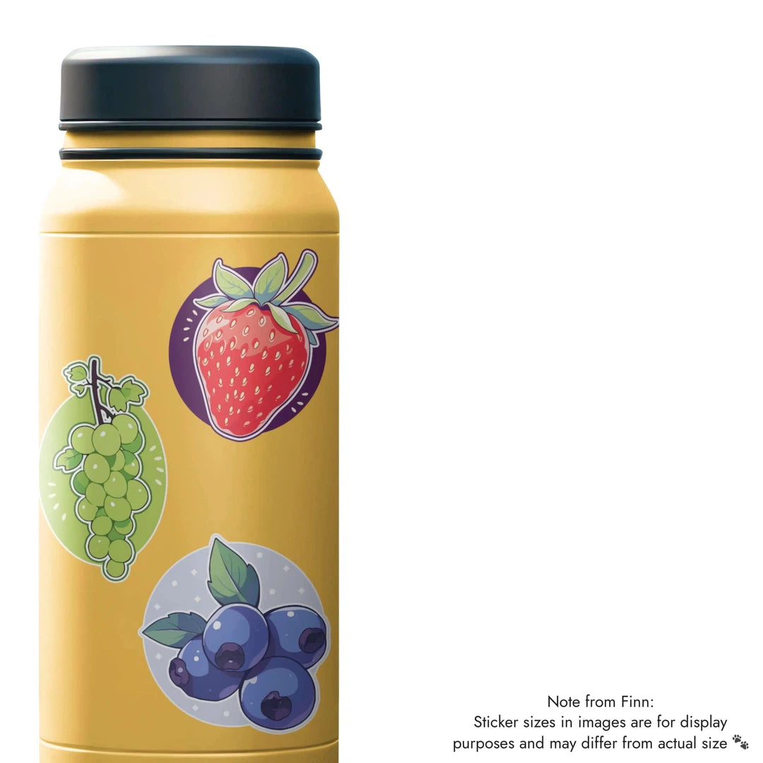 Grapes, Strawberry, Blueberries Sticker Water Bottle Mockup