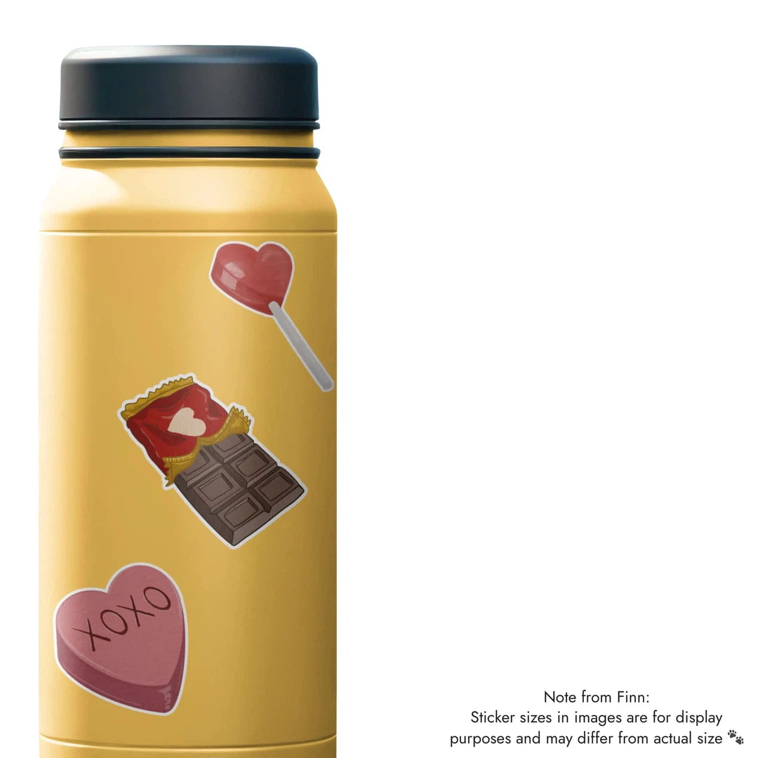 Lollipop, Chocolate, XOXO Heart Sticker Water Bottle Mockup