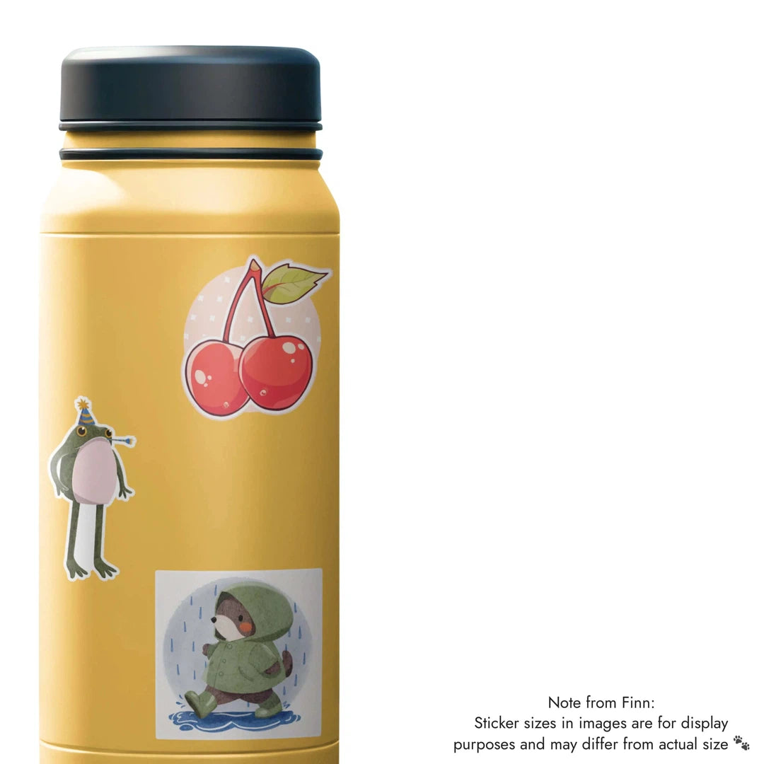 Party Frog, Cherries, Rainy Day Mole Sticker Water Bottle Mockup