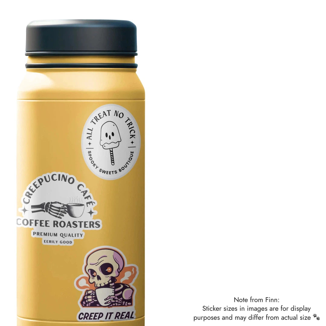 Creepucino Cafe, All Treat, Creep it Real Sticker Water Bottle Mockup