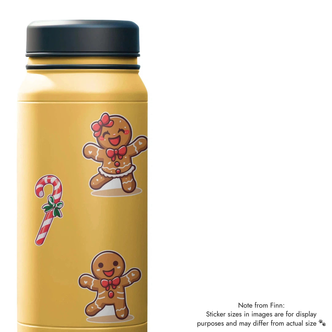 Gingerbread Man and Woman, Candy Cane Sticker Water Bottle Mockup
