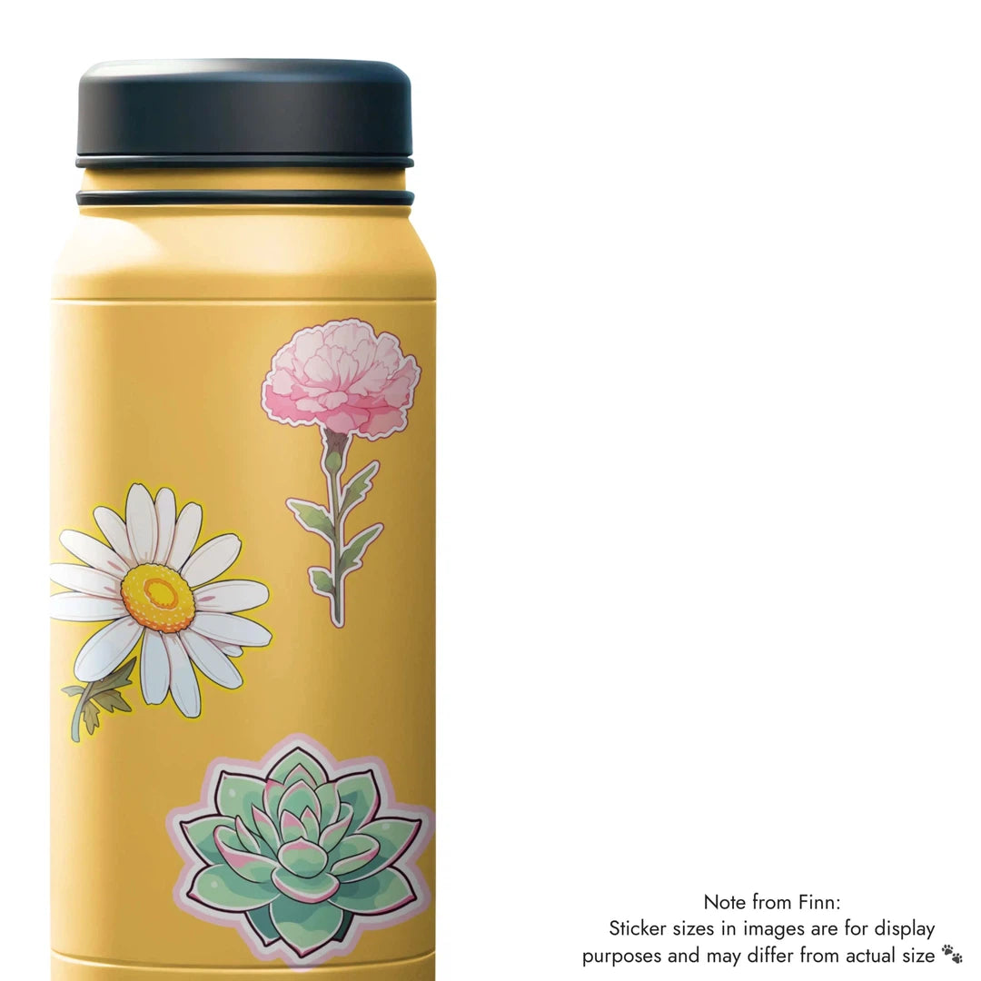 Carnation, Daisy, Succulent Sticker Water Bottle Mockup