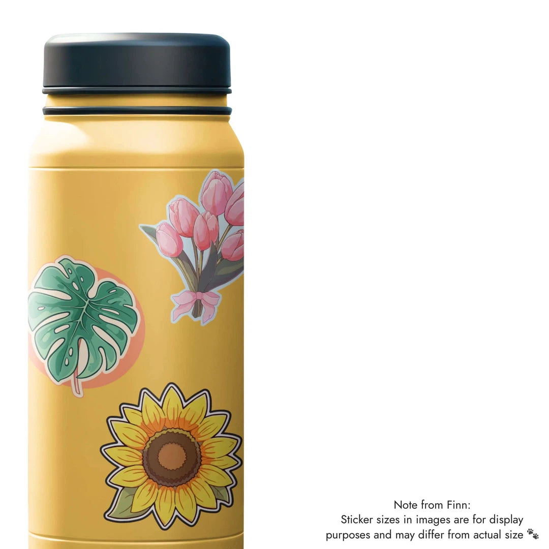 Monsterra, Tulips, Sunflower Sticker Water Bottle Mockup