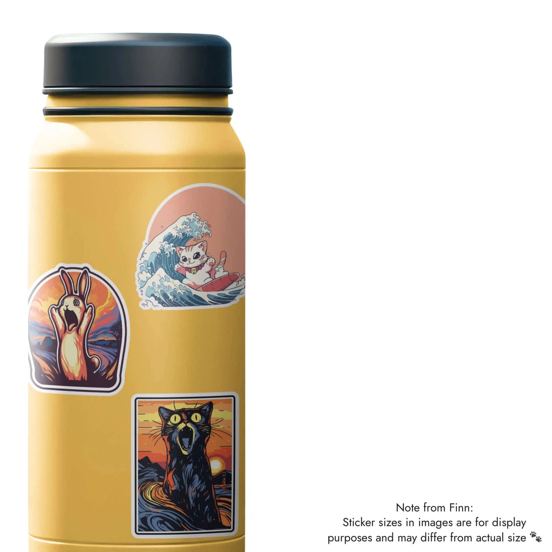 Scream Cat, Scream Bunny, Cat Kanazawa Sticker Water Bottle Mockup