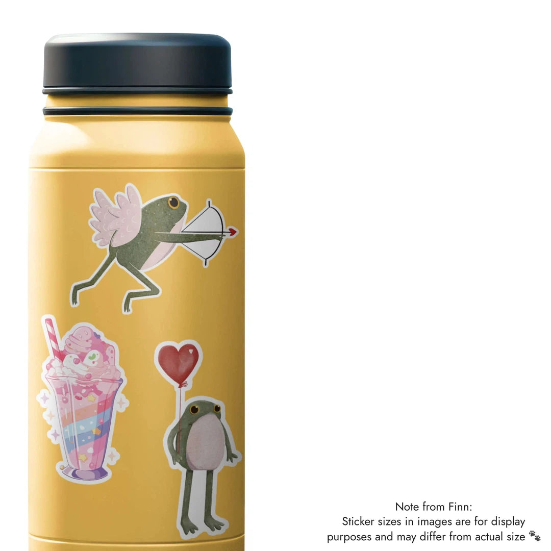 Hopeful Valentine Frog, Cupid Frog, Rainbow Milkshake Sticker Water Bottle Mockup