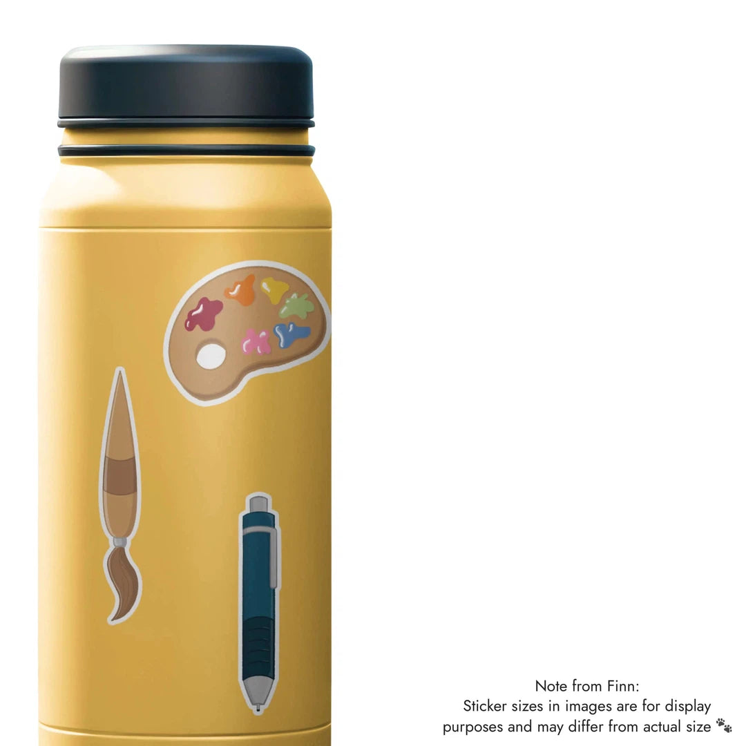 Pen, Paint Brush, Paint Palette Sticker Water Bottle Mockup