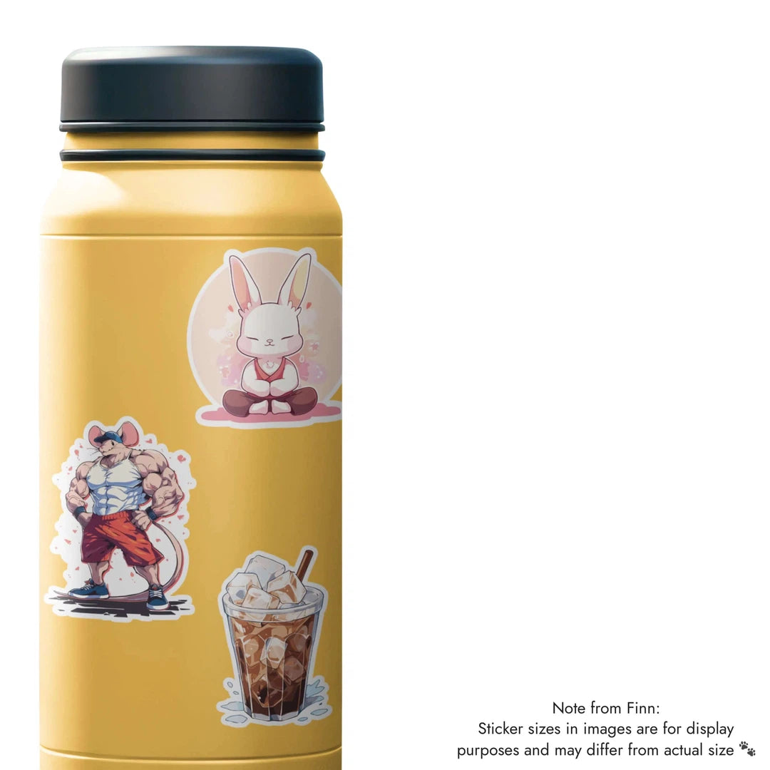 Gym Rat, Yoga Bunny, Iced Coffee Sticker Water Bottle Mockup