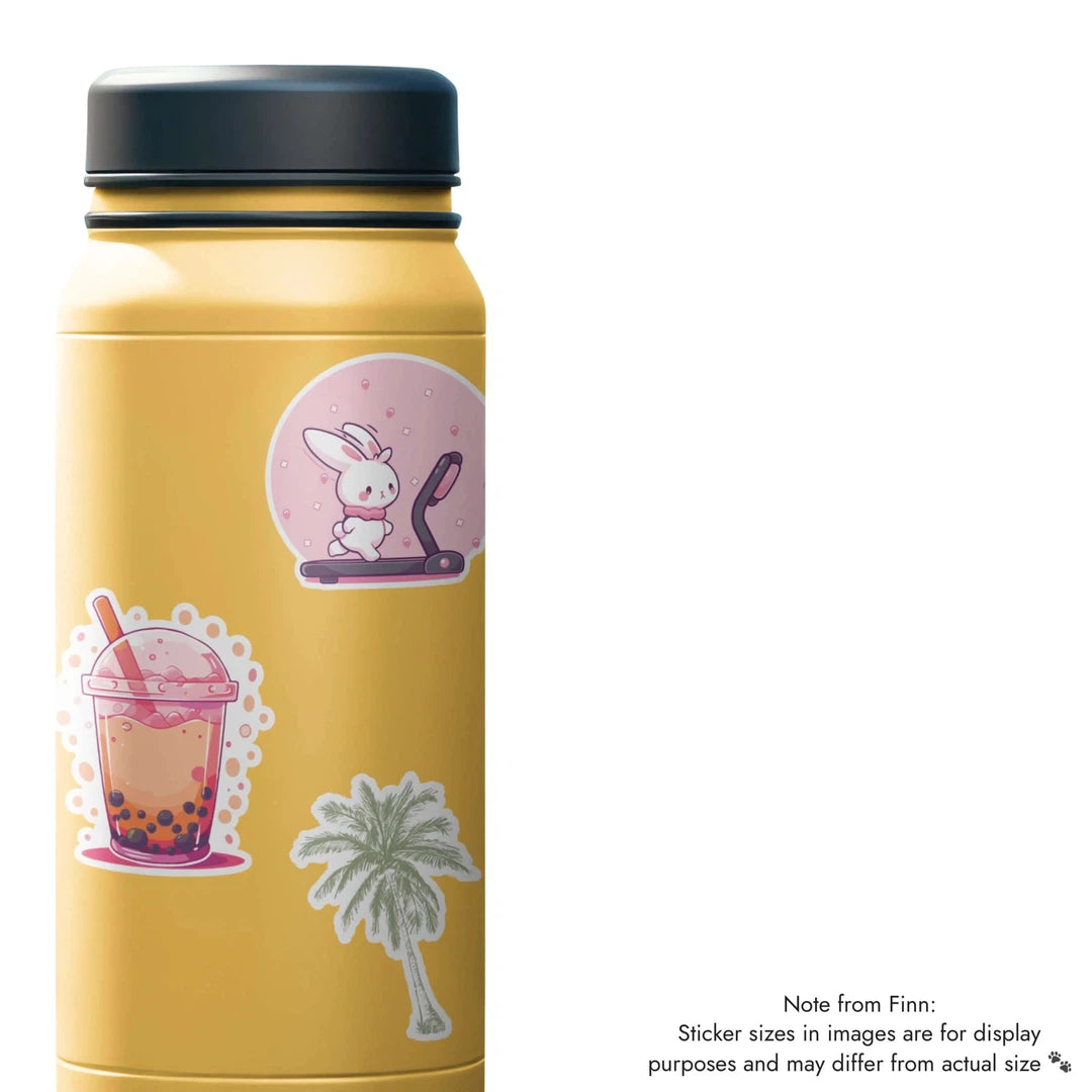 Boba Tea, Palm Tea, Cardio Bunny Sticker Water Bottle Mockup 