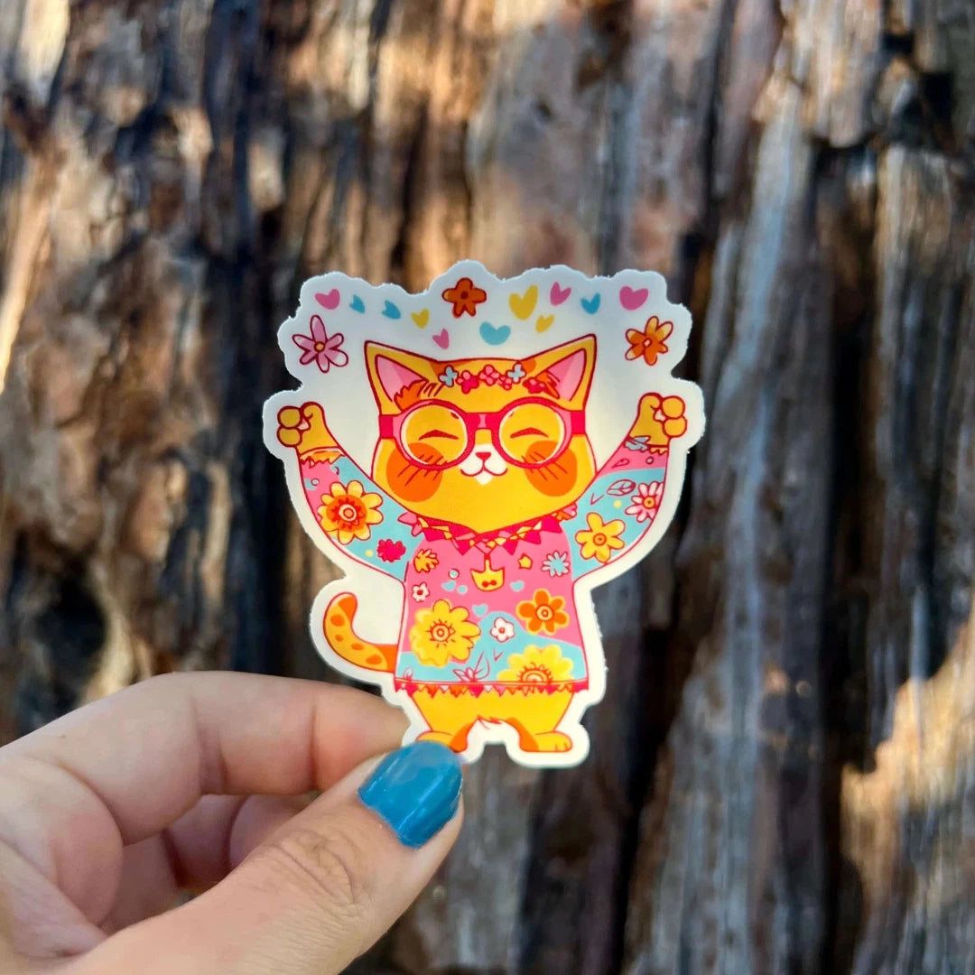 Orange Hippie Cat Sticker