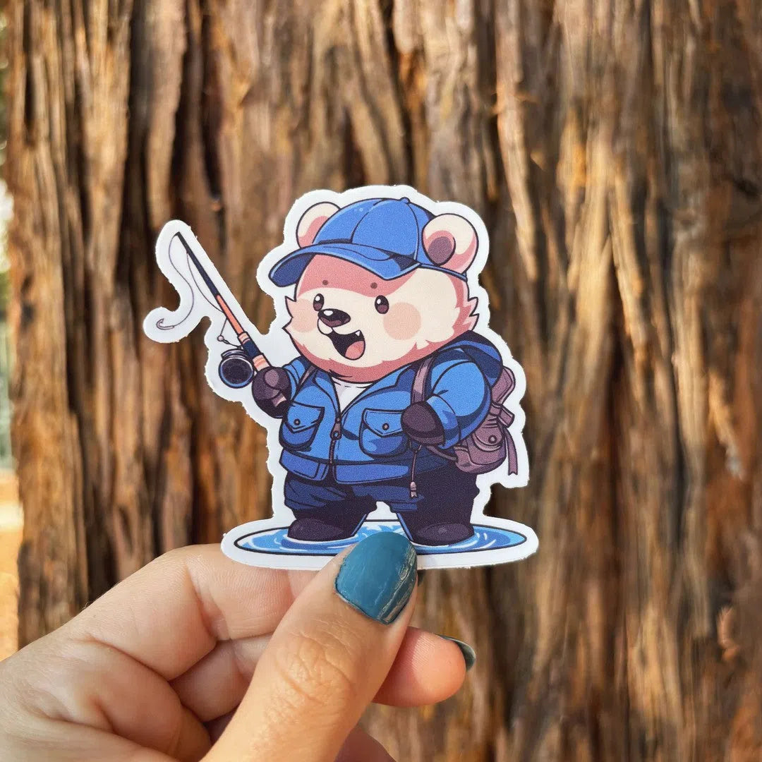 Blue Bear Fisherman Sticker