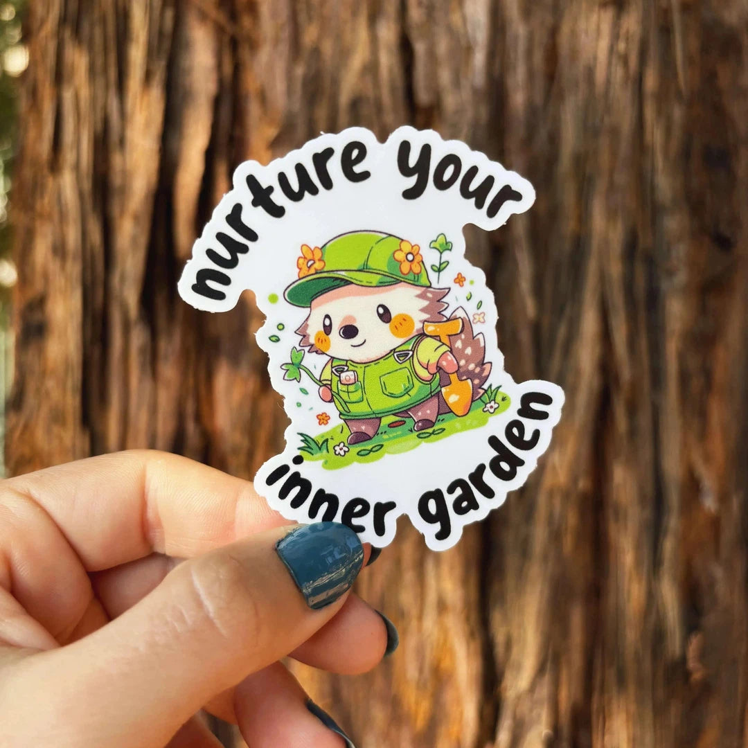 Green Hedgehog "Nurture Your Inner Garden" Sticker