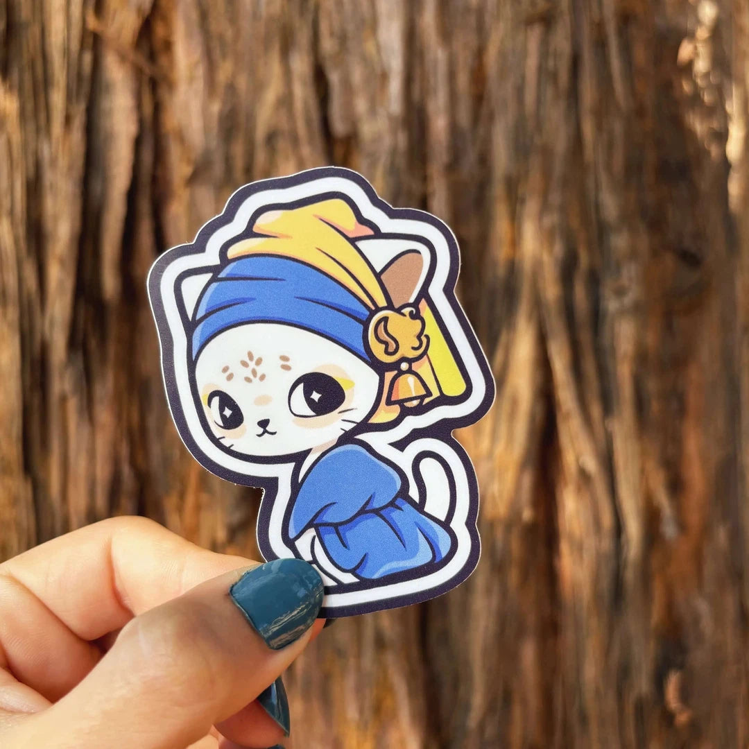Blue & Yellow Cat with a Pearl Earring Sticker