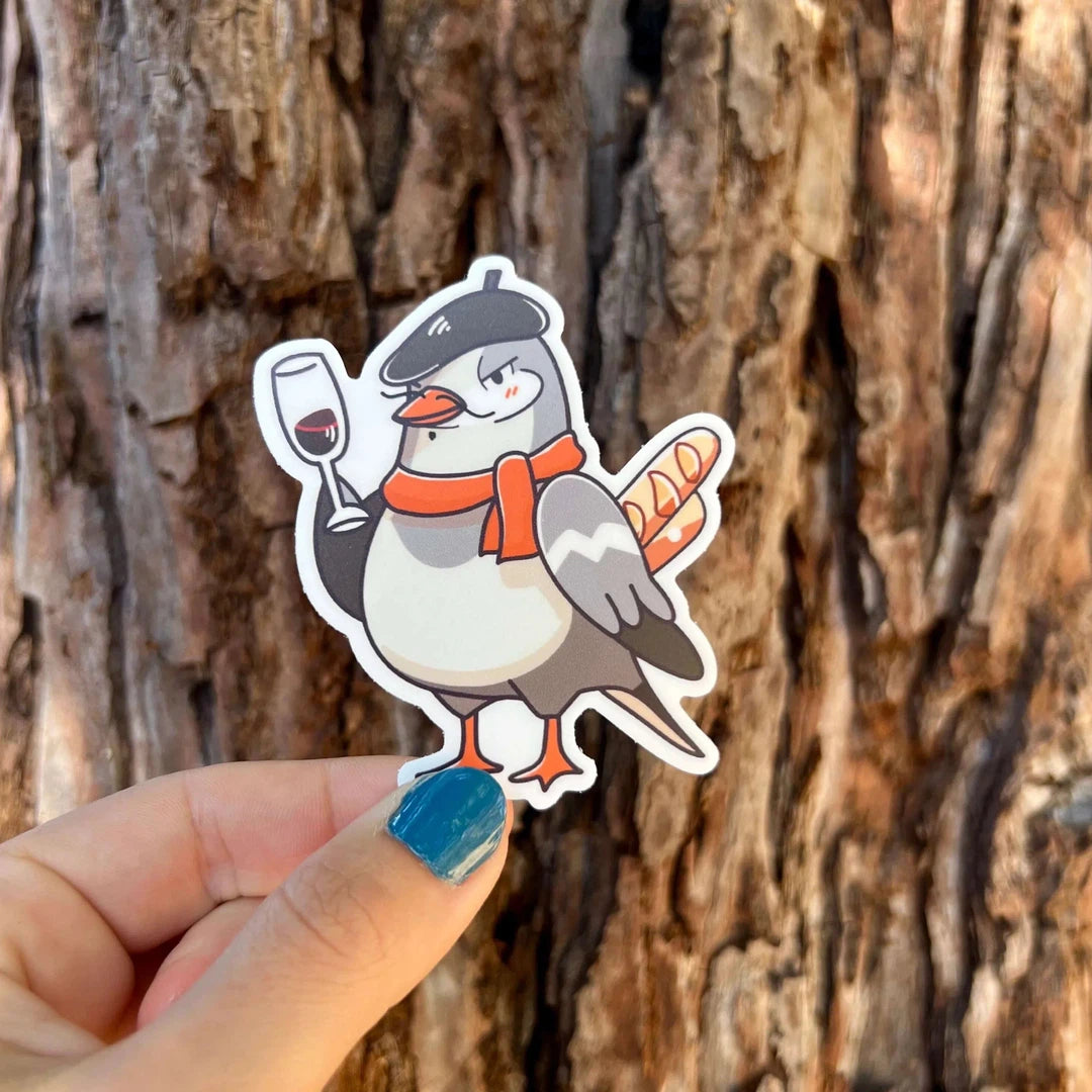 Grey Pidgeon Holding Wine Sticker