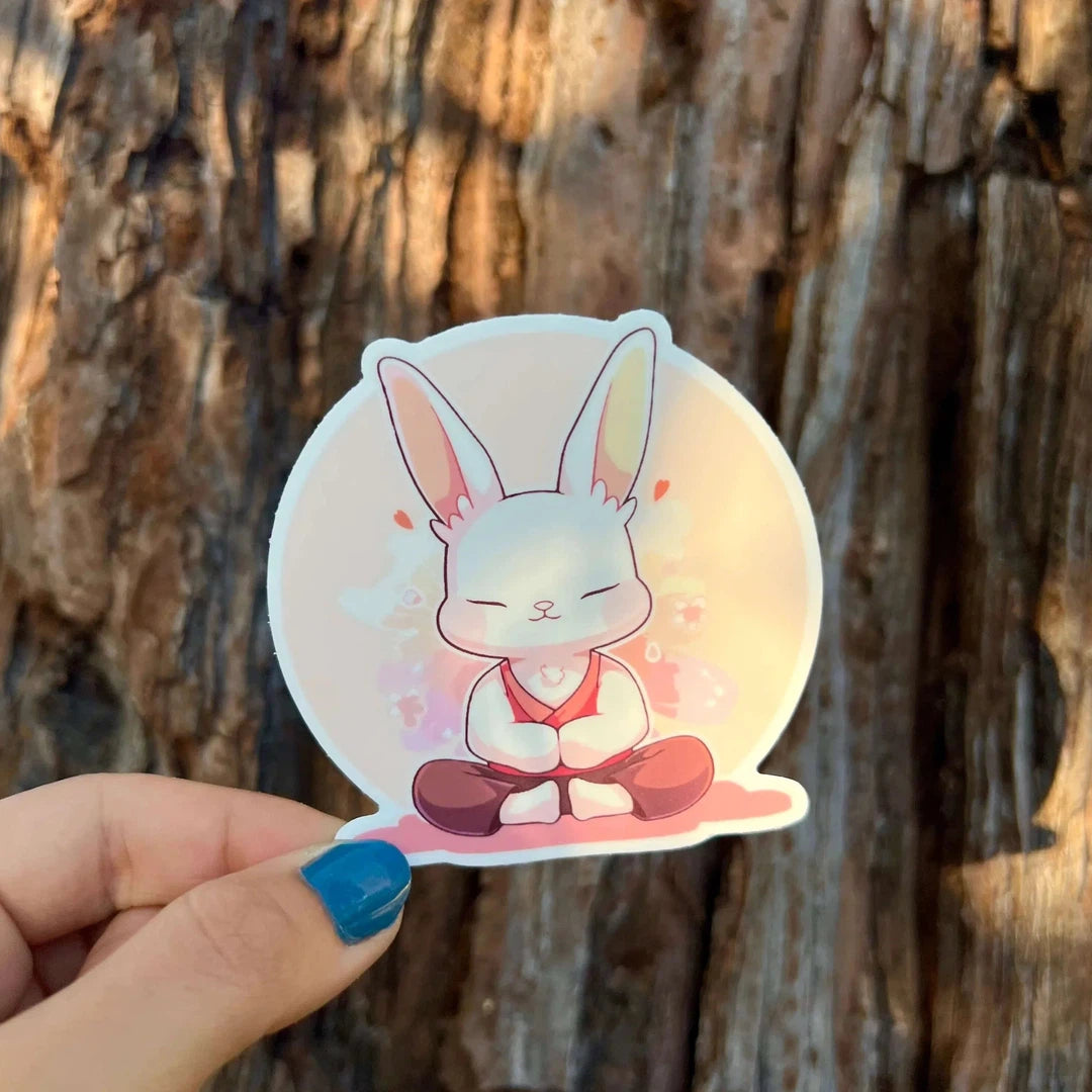 White Yoga Bunny Sticker