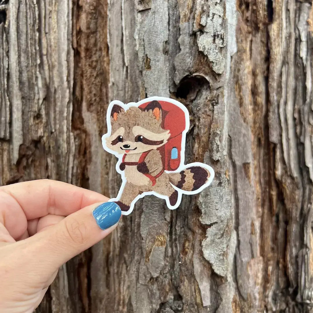 Hiking Raccoon Sticker