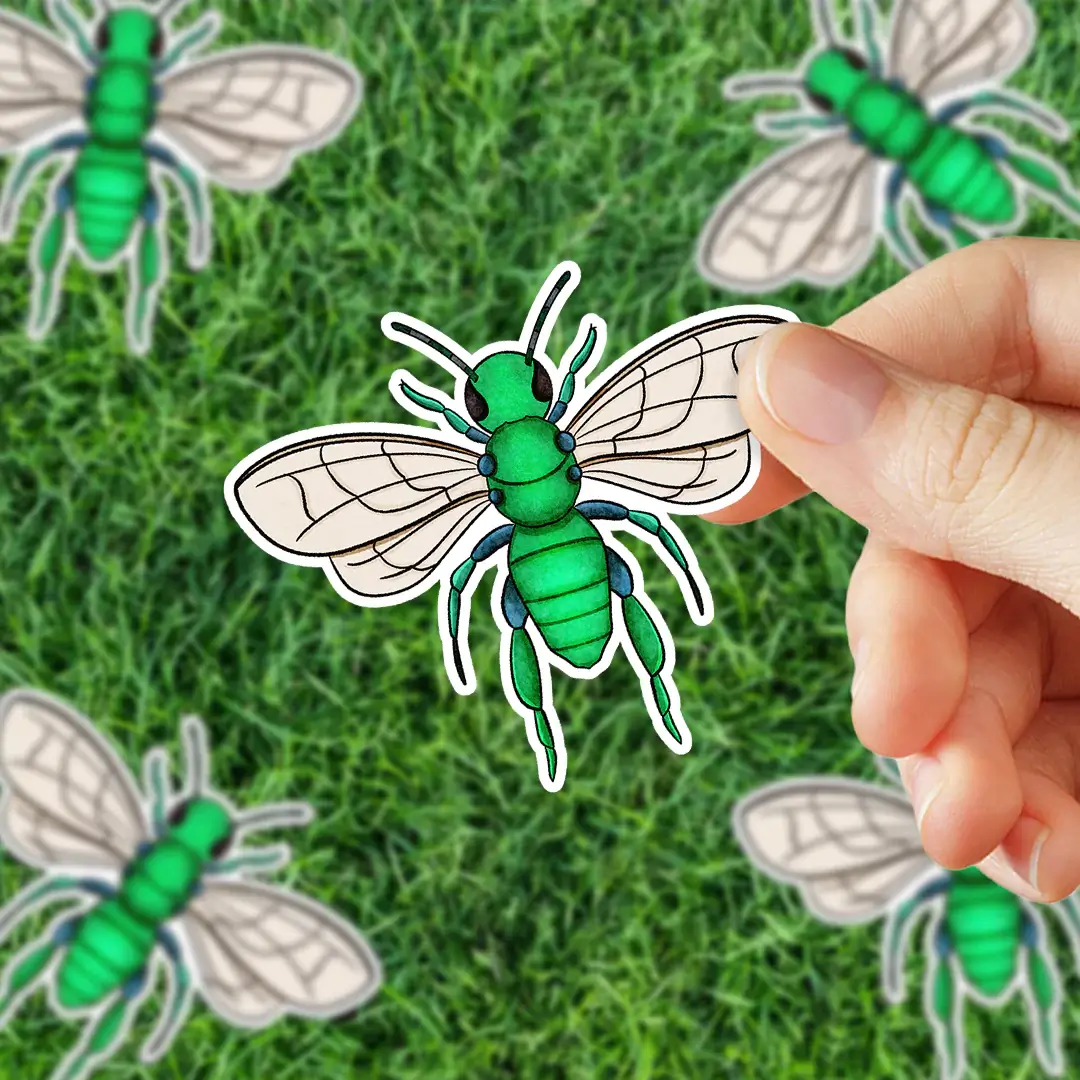 Green Metallic Sweat Bee Sticker