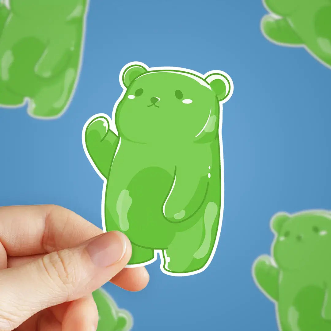 Green Waving Gummy Bear Sticker