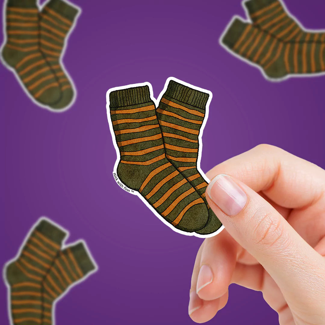 Cozy Striped Socks Orange Grey Sticker