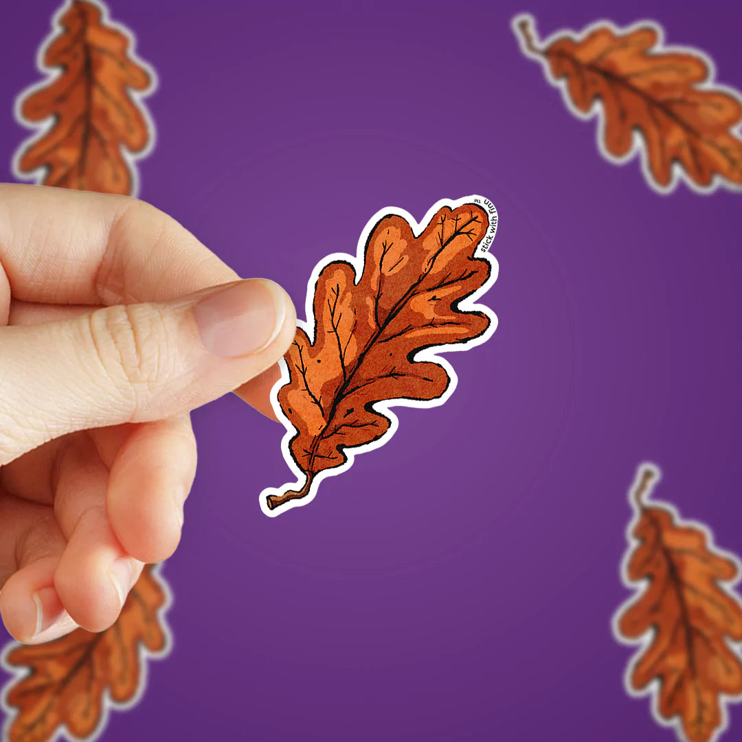 Cozy Orange White Oak Leaf Sticker