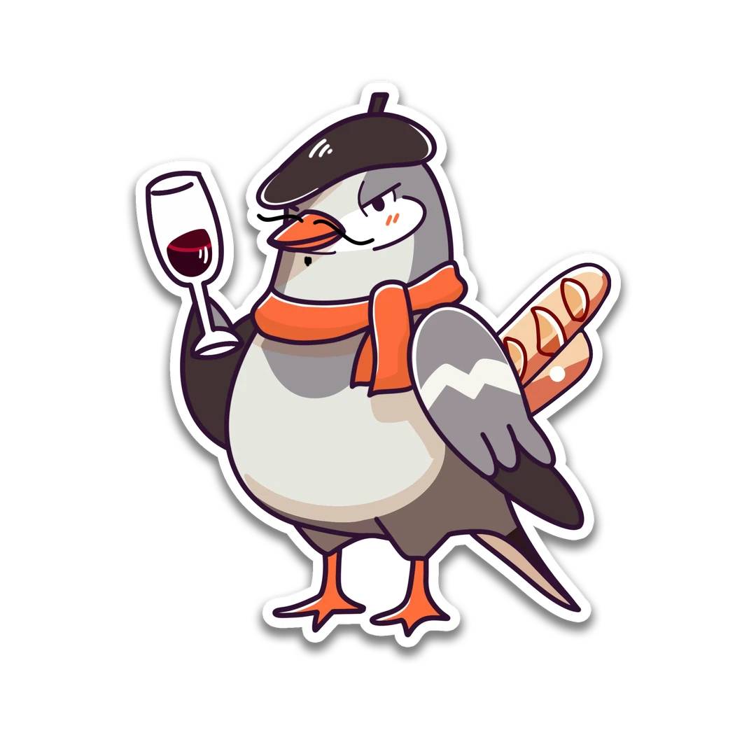 Grey Pidgeon Holding Wine Sticker