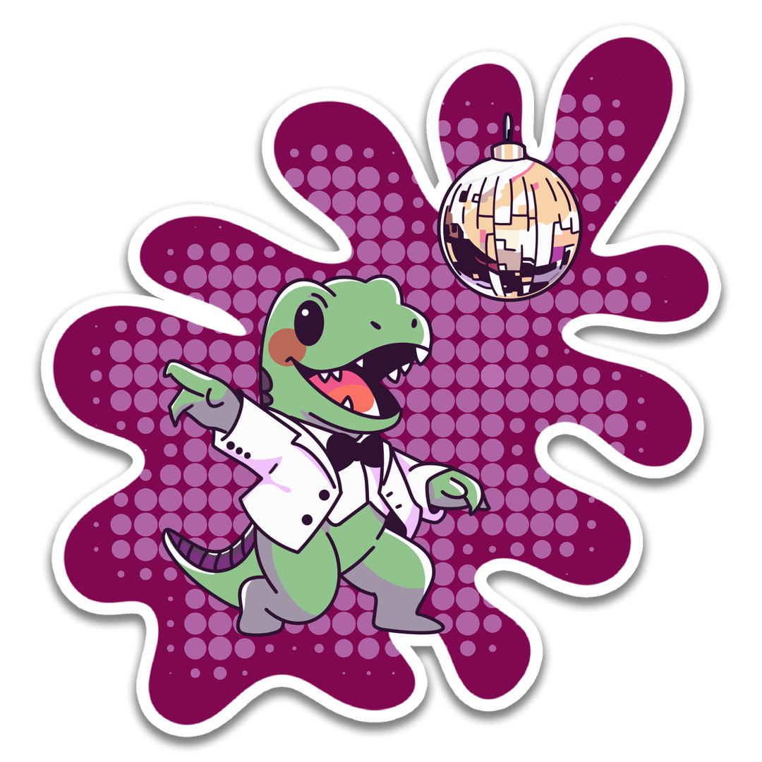 Purple and white dinosaur disco sticker