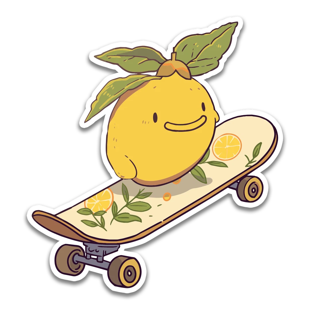 Yellow Cool Skateboarding Lemon Sticker