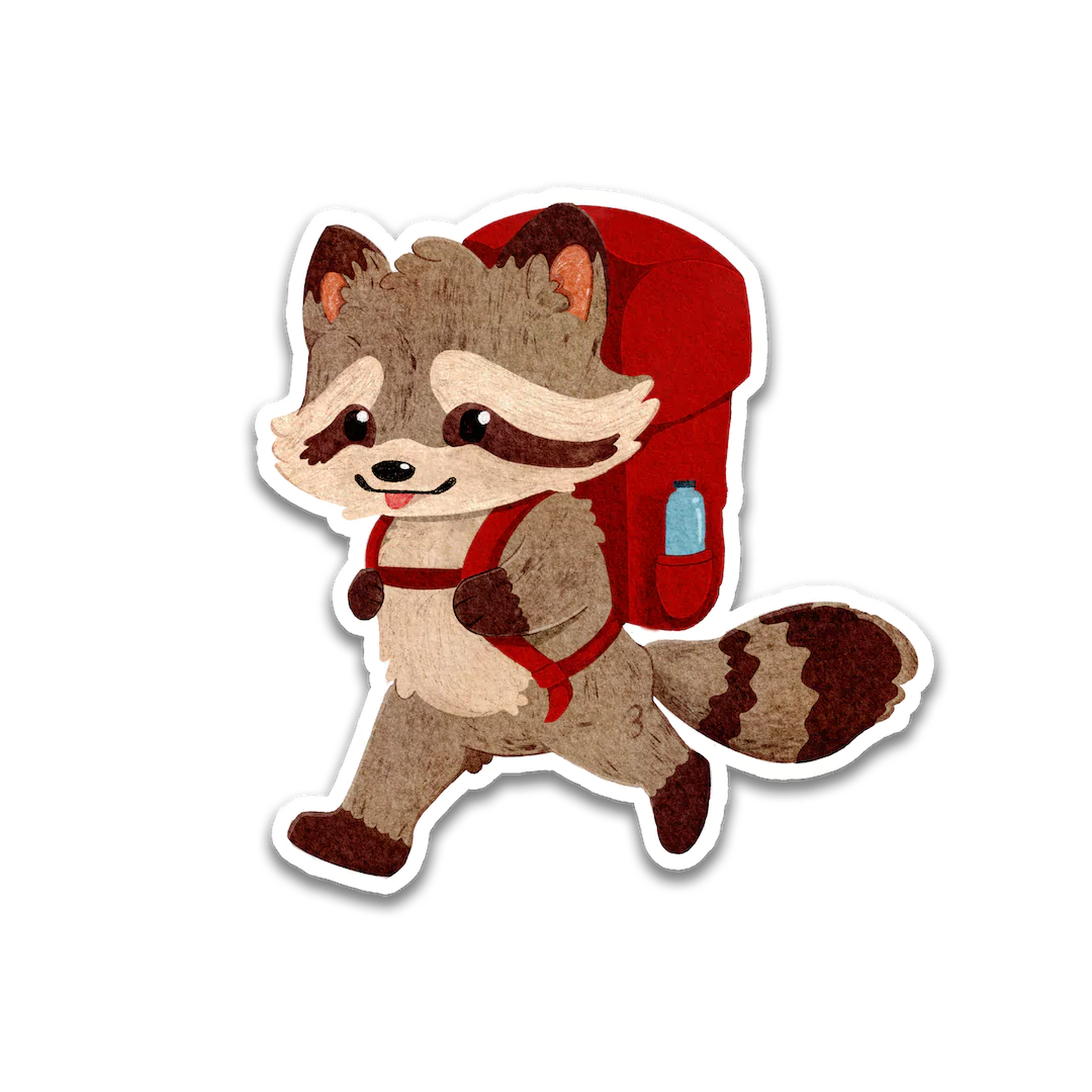 Hiking Raccoon Sticker