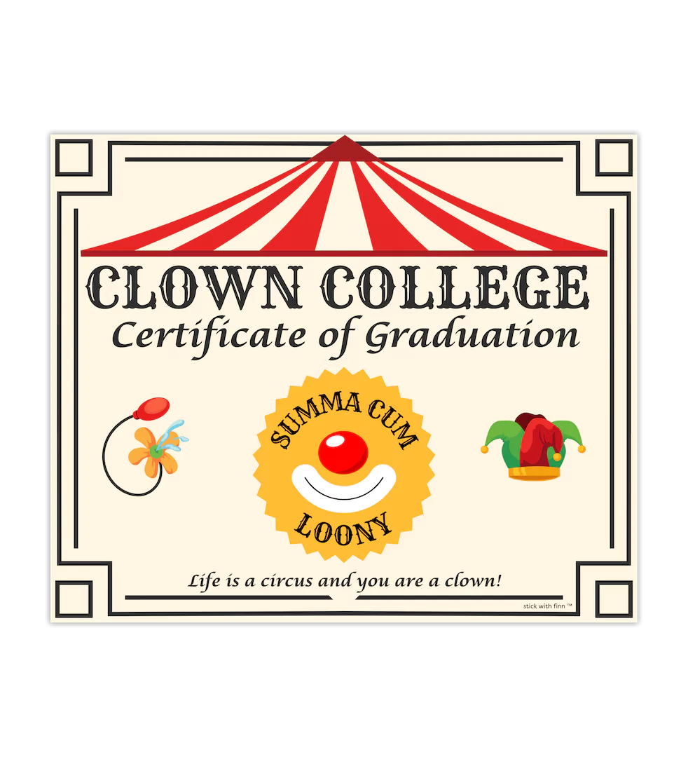 clown college graduation certificate