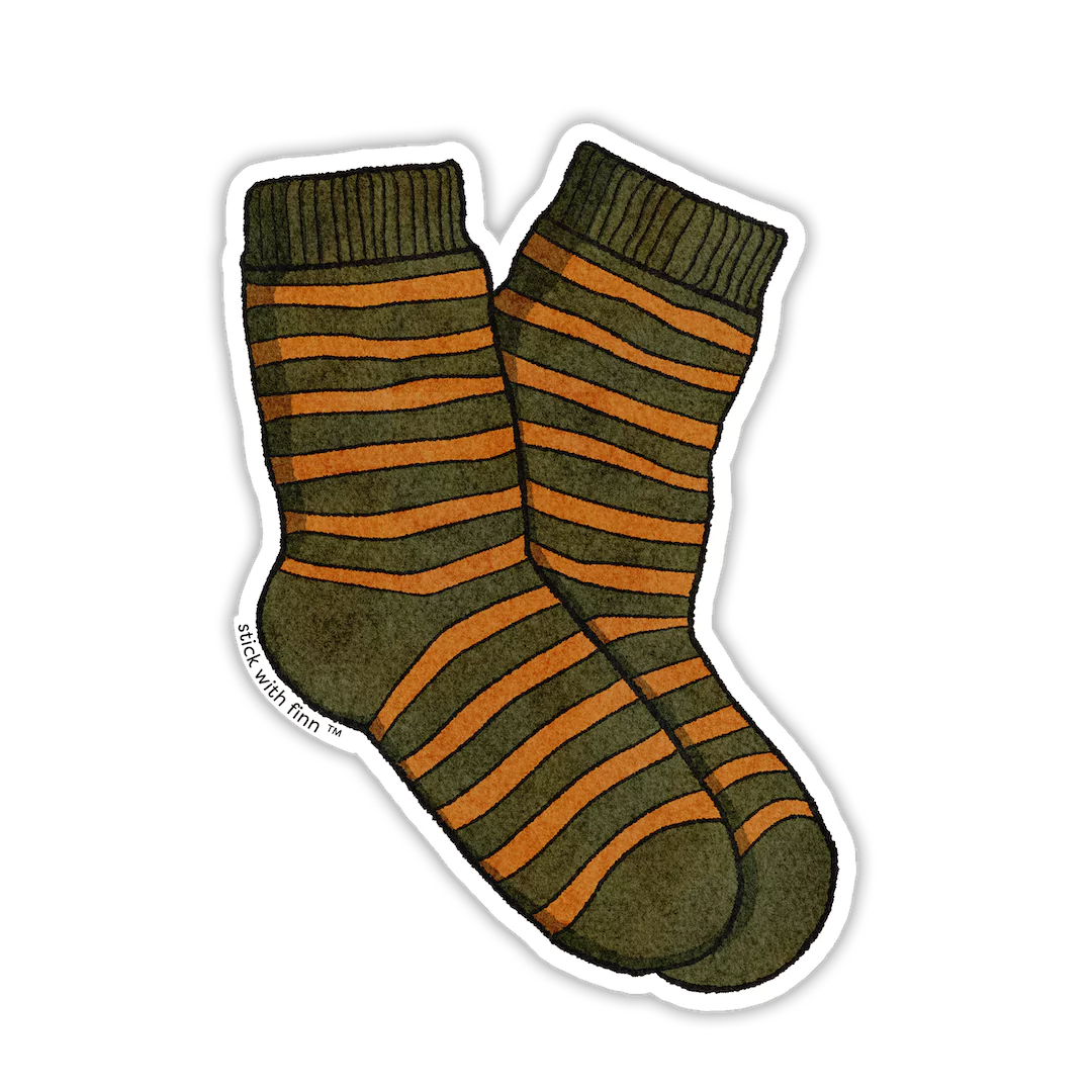 Cozy Striped Socks Orange Grey Sticker