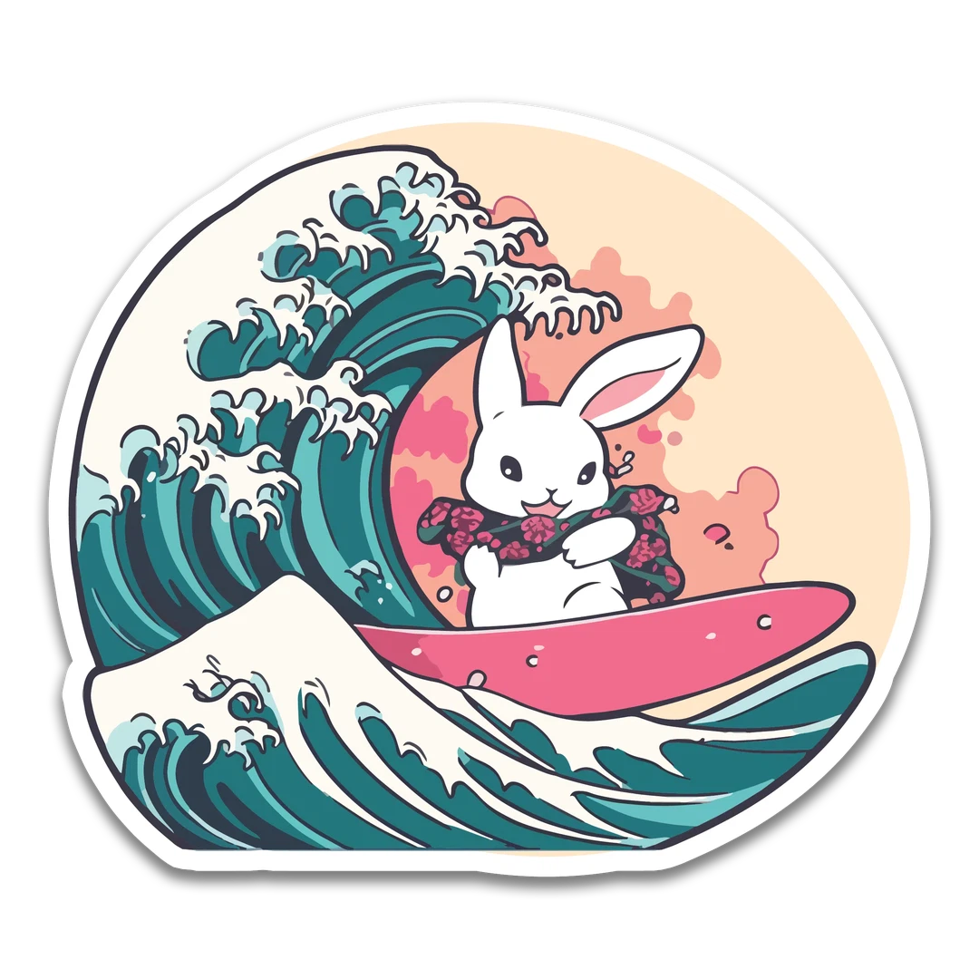 Orange & Blue Bunny Surfing The Great Wave off Kanagawa