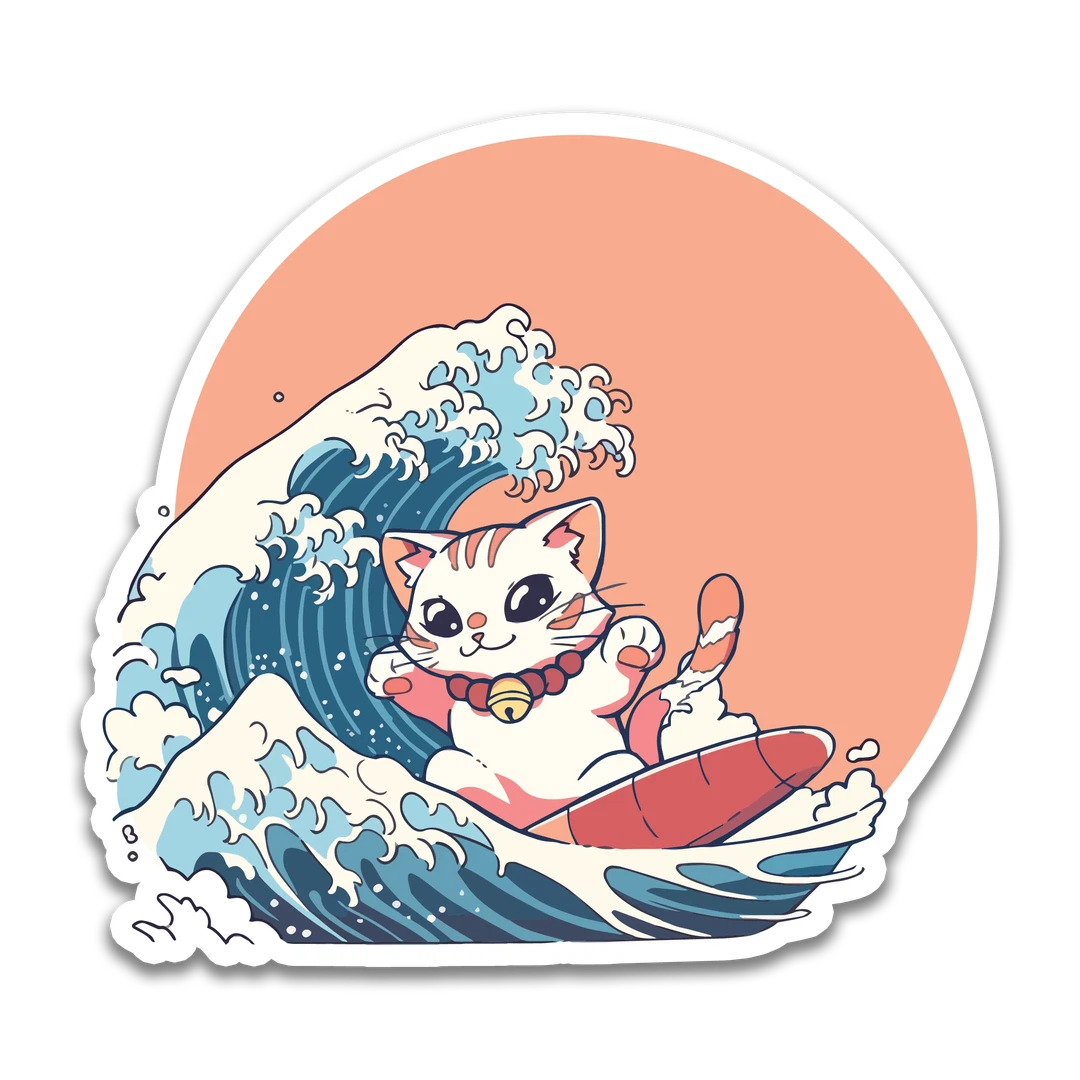Orange & Blue Cat Surfing The Great Wave Off Kanagawa