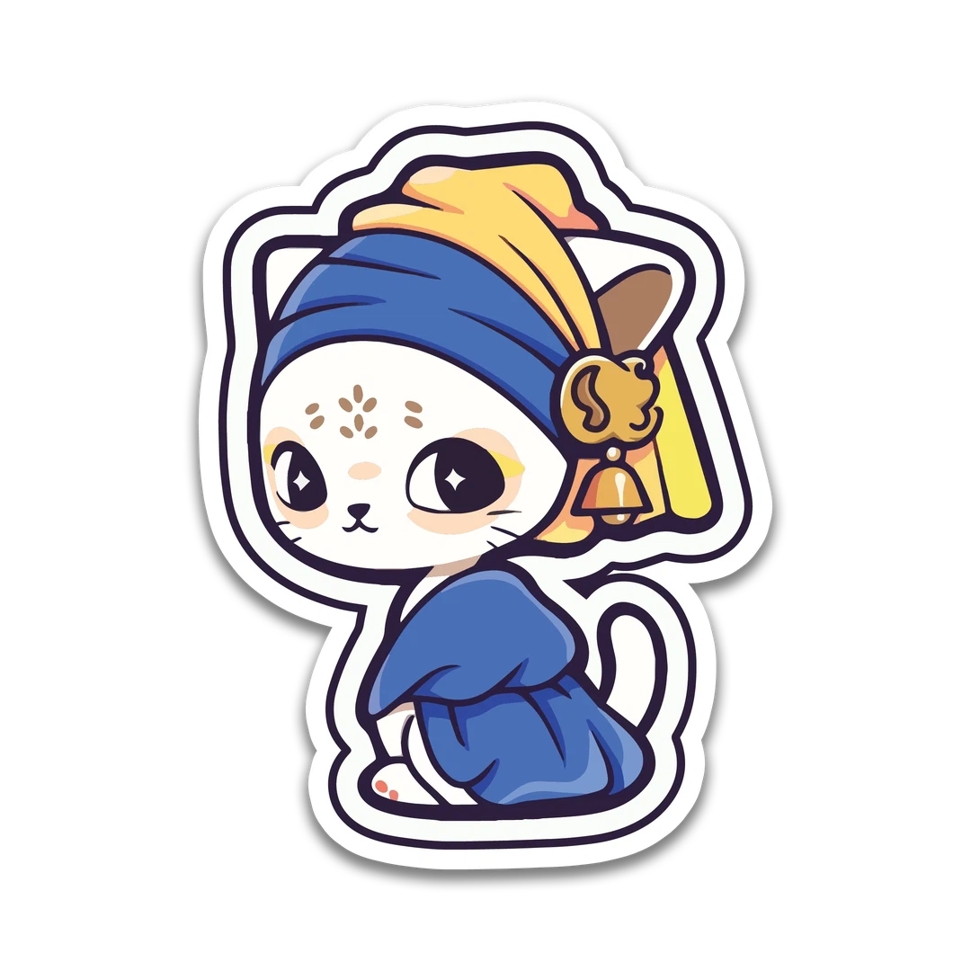 Blue & Yellow Cat with a Pearl Earring Sticker