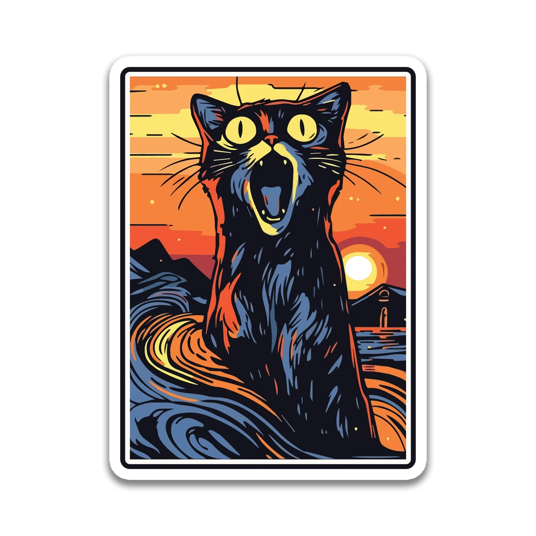 Orange & Blue Cat Scream Sticker