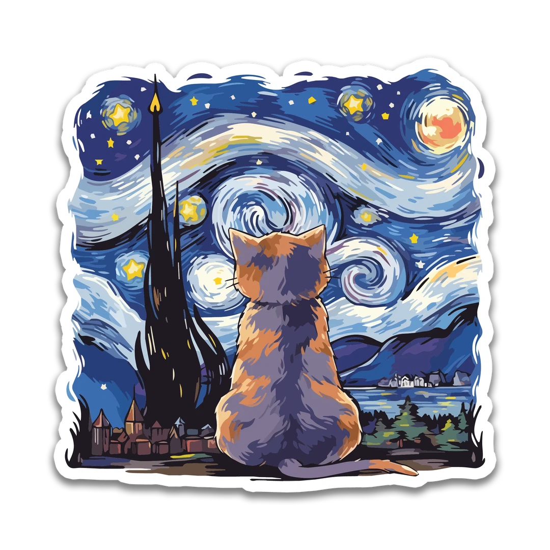 Blue Starry Night Cat Sticker