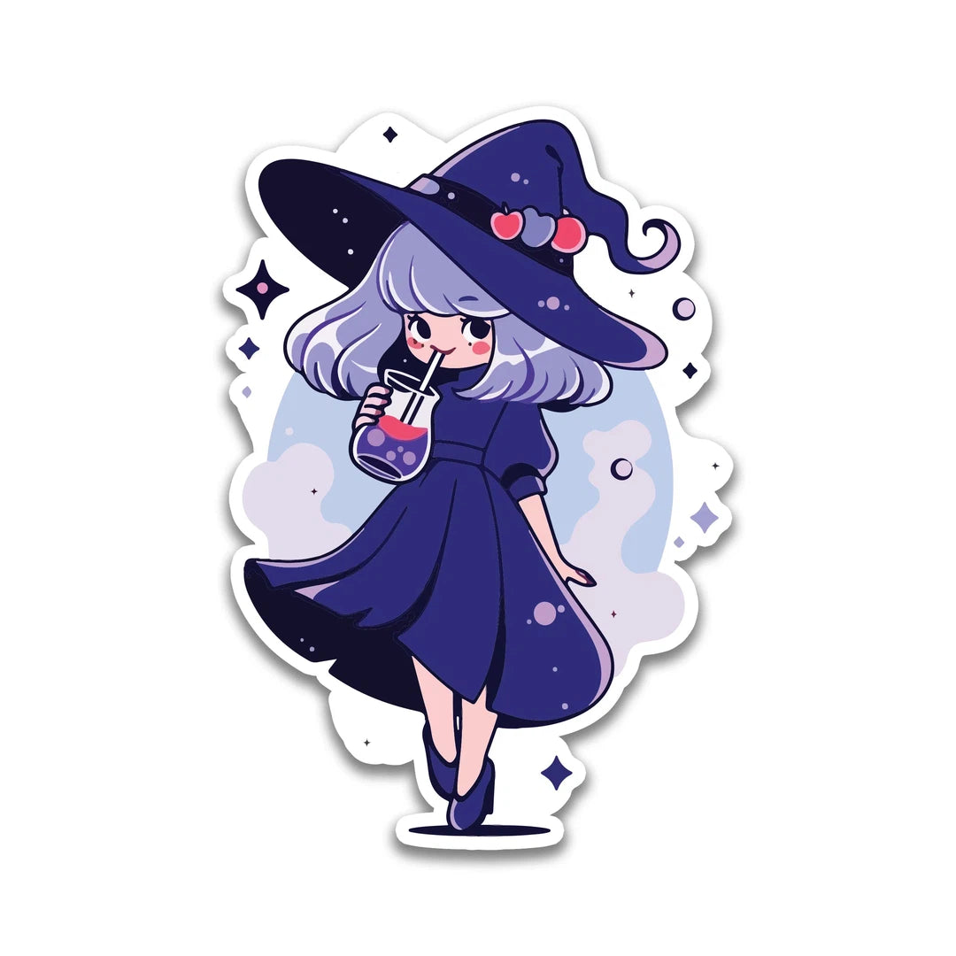 Purple Drinking Witch Sticker
