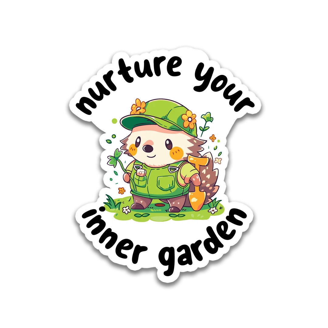 Green Hedgehog "Nurture Your Inner Garden" Sticker