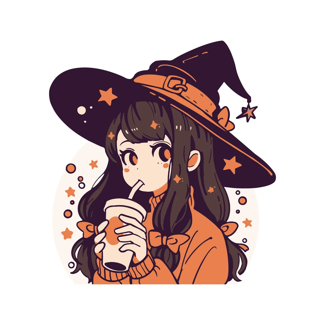 Orange & Brown Witch Latte Sticker