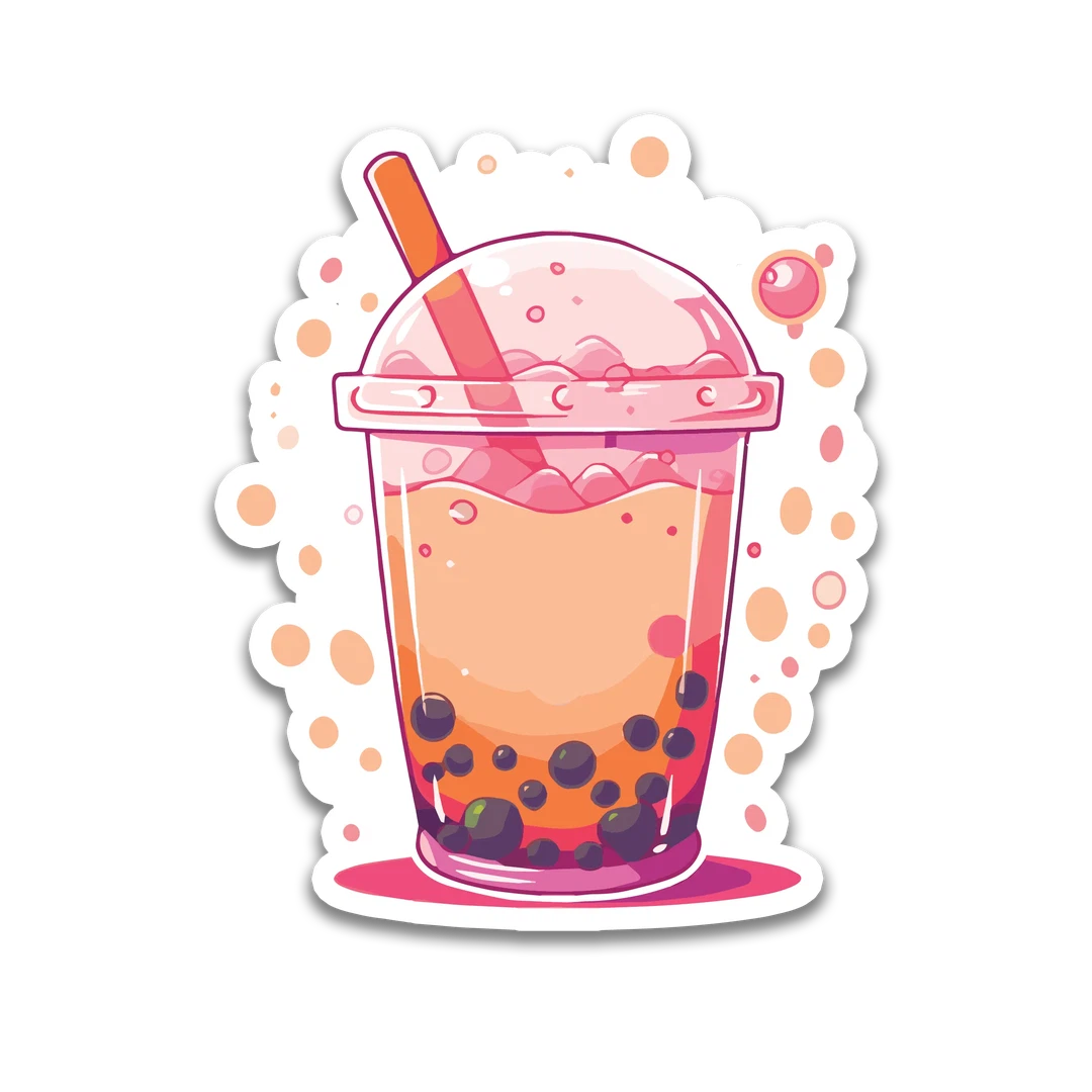 Orange & Pink Strawberry Boba Tea Sticker