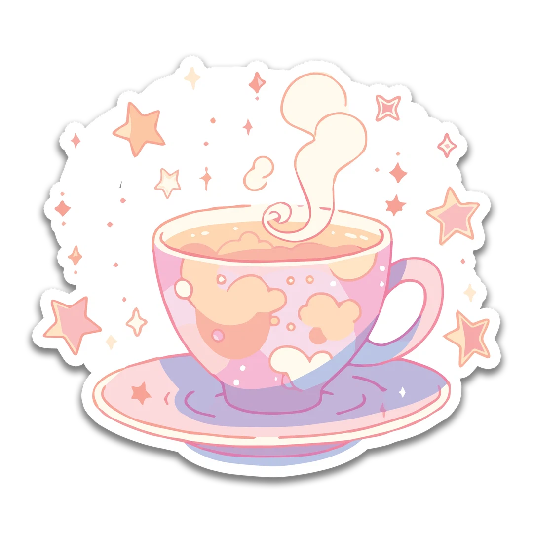 Purple Kawaii Cosmic Teacup Sticker