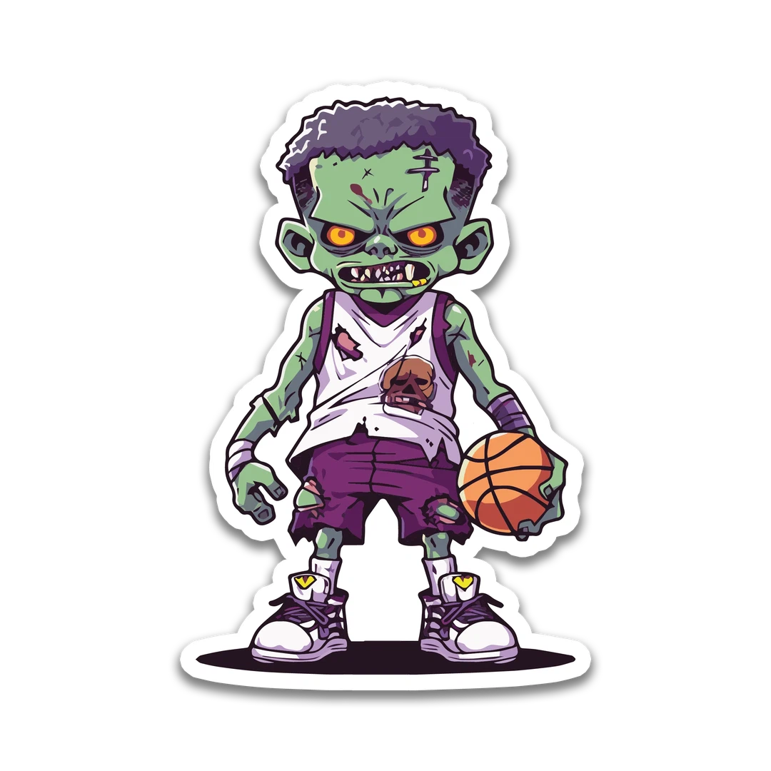 Green * White Basketball Zombie Boy Sticker