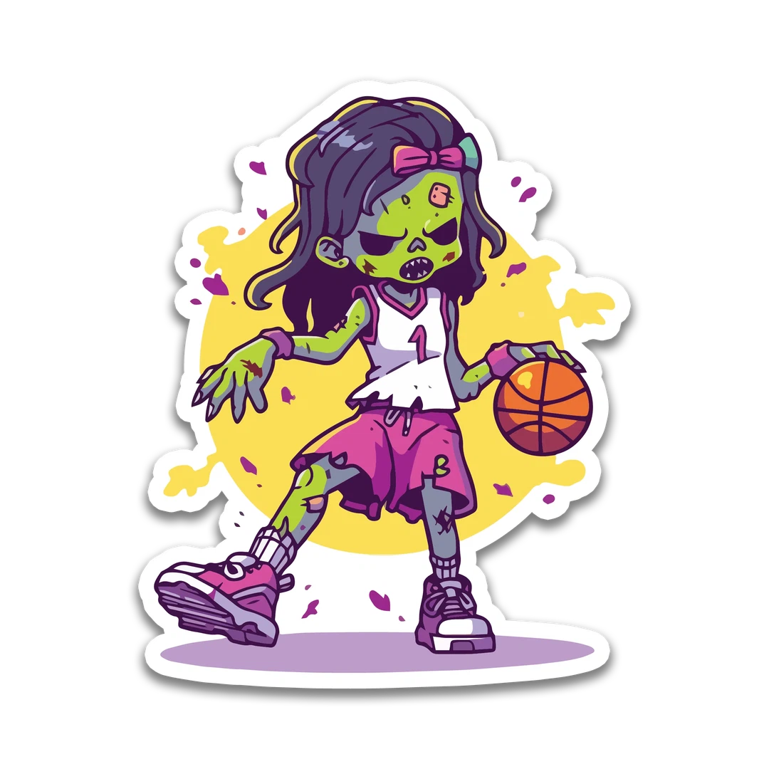 Green & Purple Basketball Zombie Girl Sticker